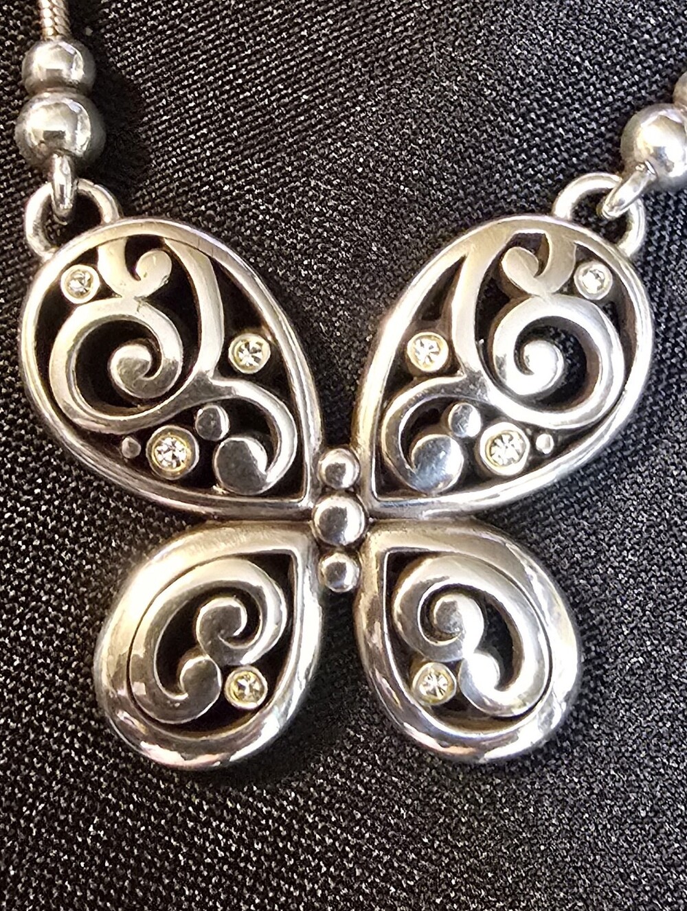 Brighton Silver Butterfly Pendant Necklace with Crystal Accents